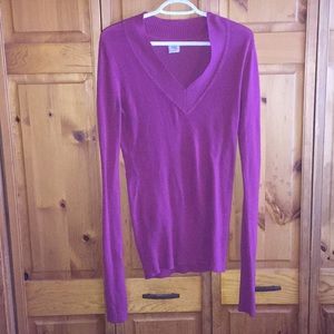 Pink long v-neck sweater